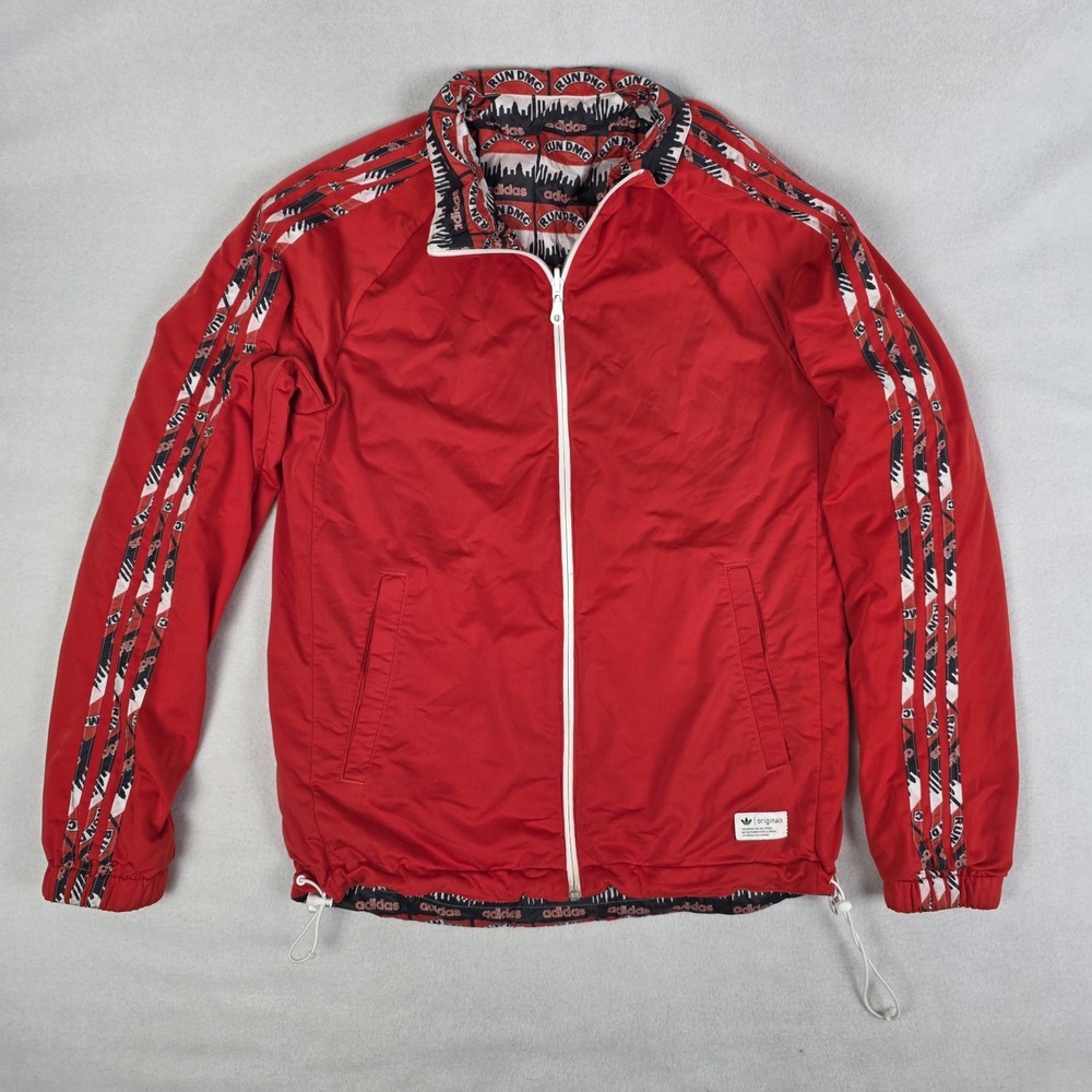 Vintage Y2k Adidas Run Dmc Track Jacket Mens Medium Red Reversible Rare Trefoil